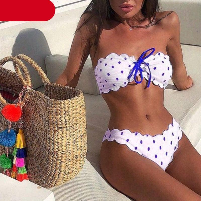Polka Dot Bow-Front Micro Bikini
