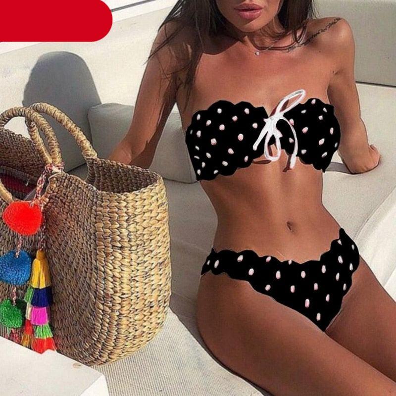Polka Dot Bow-Front Micro Bikini