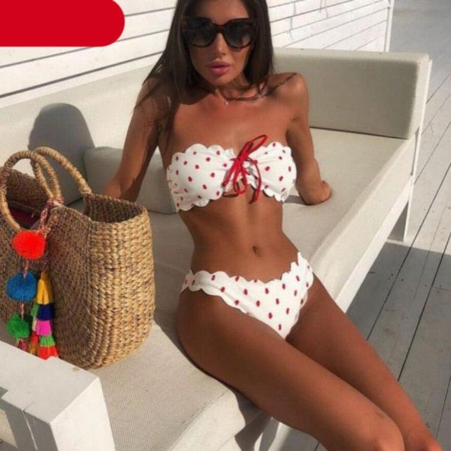 Polka Dot Bow-Front Micro Bikini
