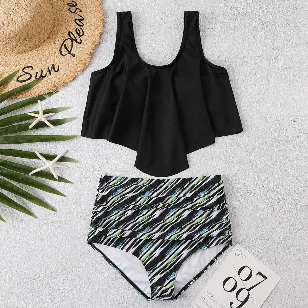 Ruffle Flounce High Waist Bikini — Plus Size