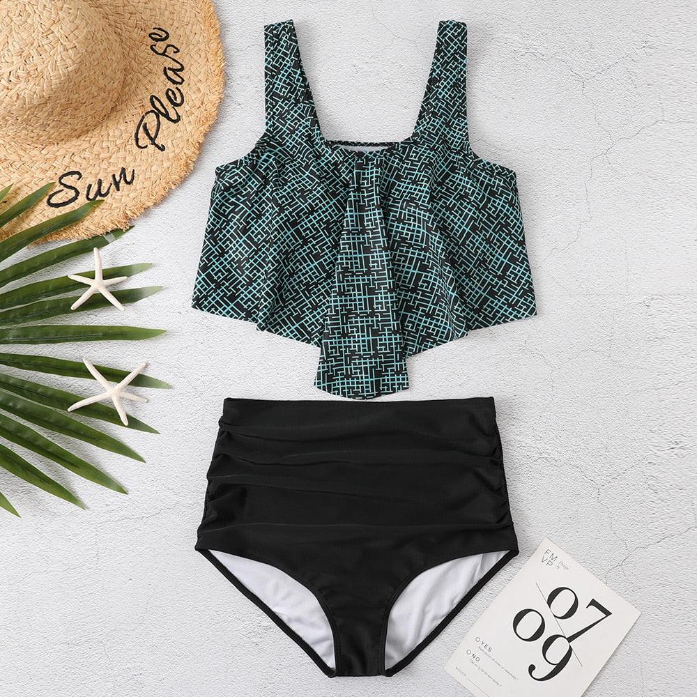 Ruffle Flounce High Waist Bikini — Plus Size