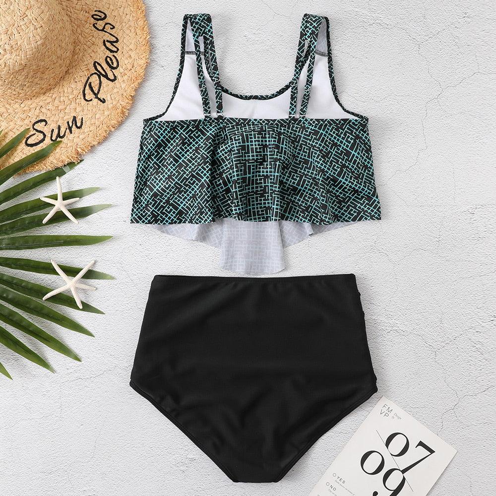 Ruffle Flounce High Waist Bikini — Plus Size