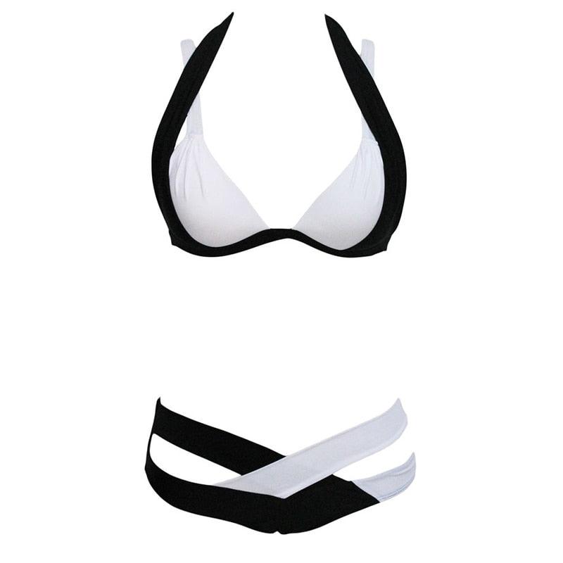 Scoop Neck Colorblock High Waist Bikini
