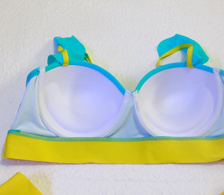 Neon Colorblock Cage Strap Bikini Set