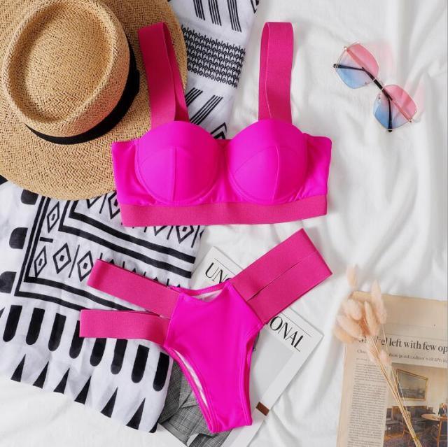 Neon Colorblock Cage Strap Bikini Set
