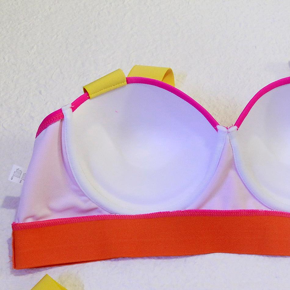 Neon Colorblock Cage Strap Bikini Set