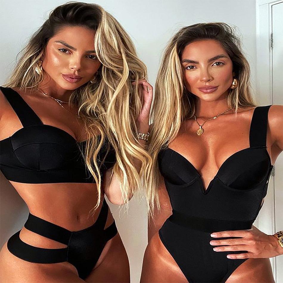 Neon Colorblock Cage Strap Bikini Set