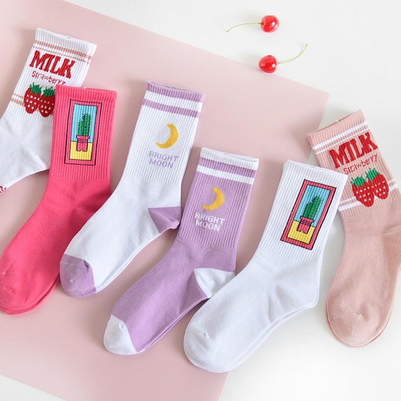 Y2K Graphic Crew Socks