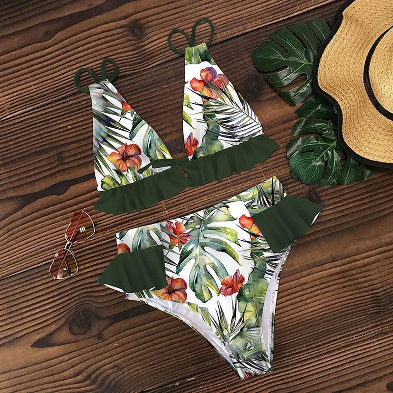 Ruffled Bra High Waist Bikini Set