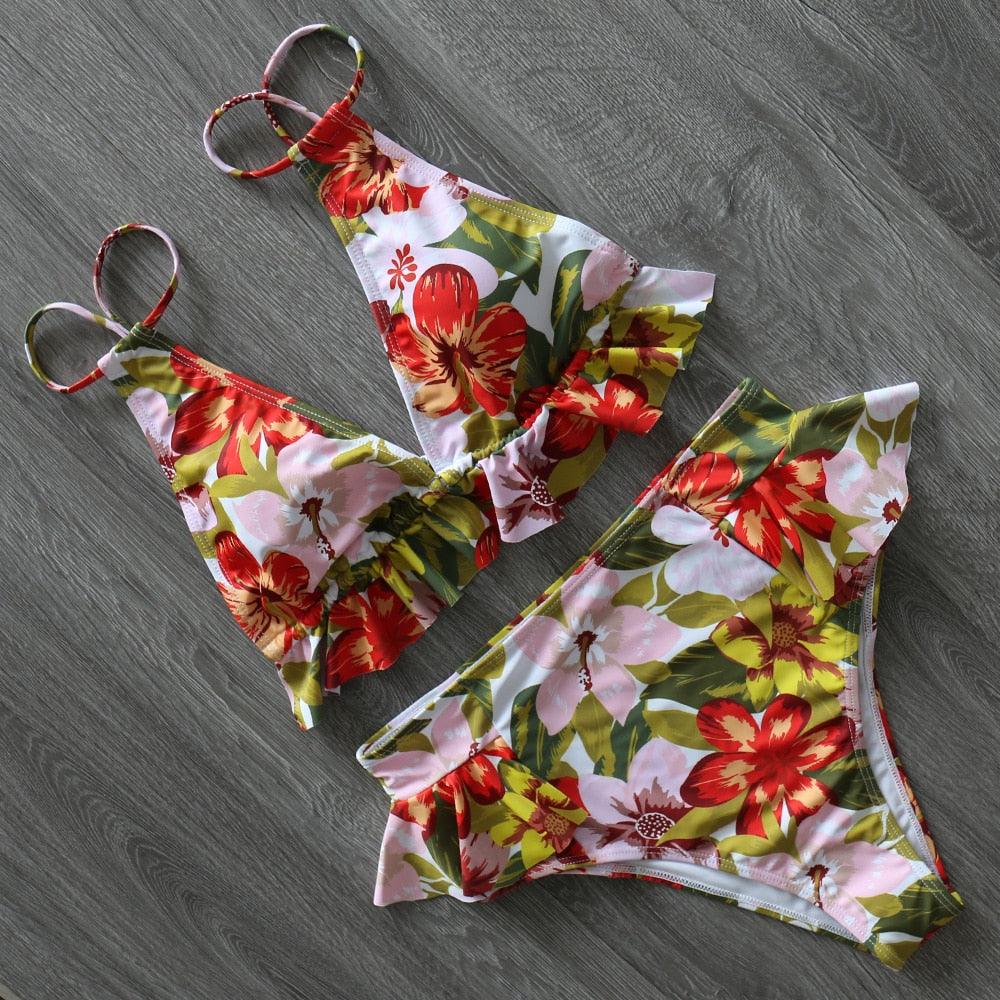 Ruffled Bra High Waist Bikini Set