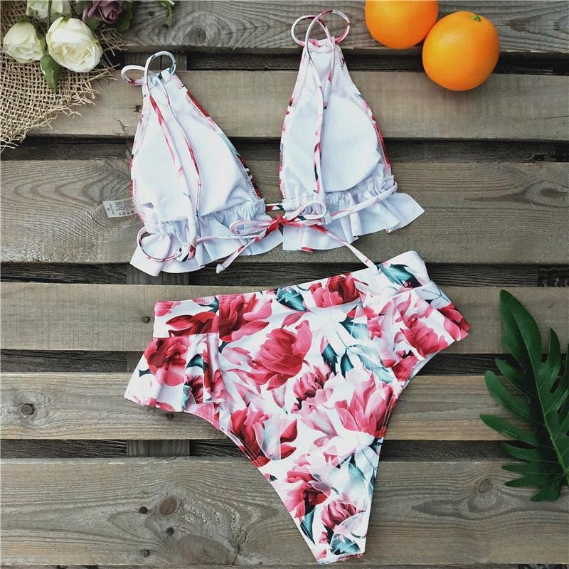 Ruffled Bra High Waist Bikini Set