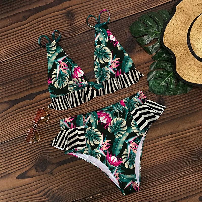 Ruffled Bra High Waist Bikini Set