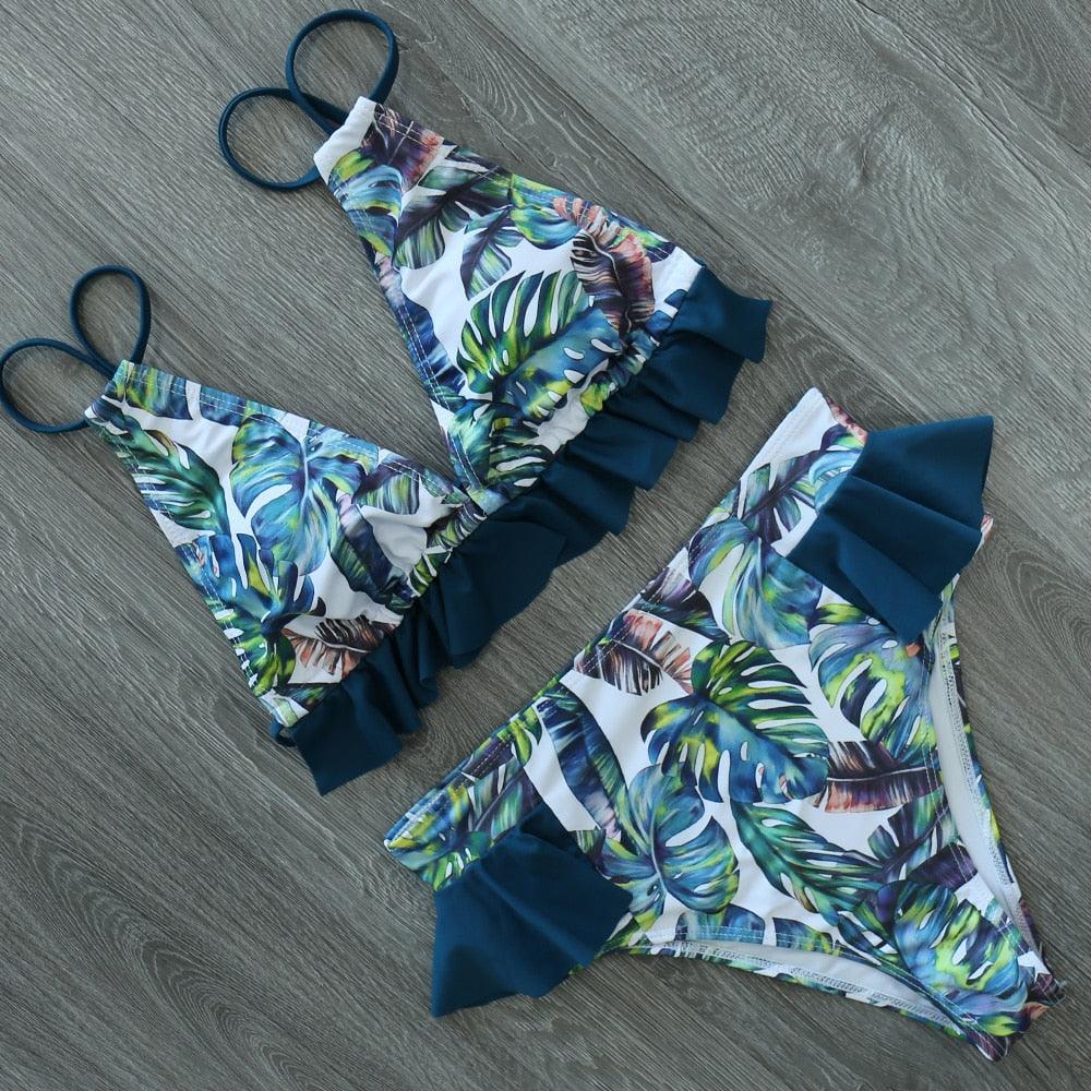 Ruffled Bra High Waist Bikini Set