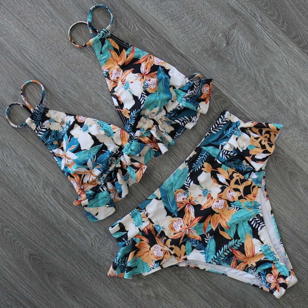 Ruffled Bra High Waist Bikini Set