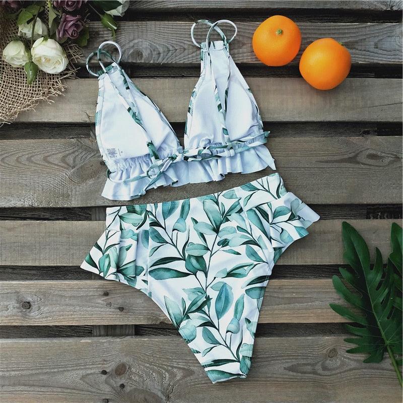 Ruffled Bra High Waist Bikini Set