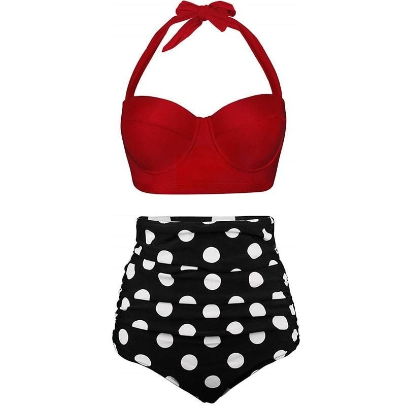 Vintage Polka Dot Push-Up High Waist Bikini