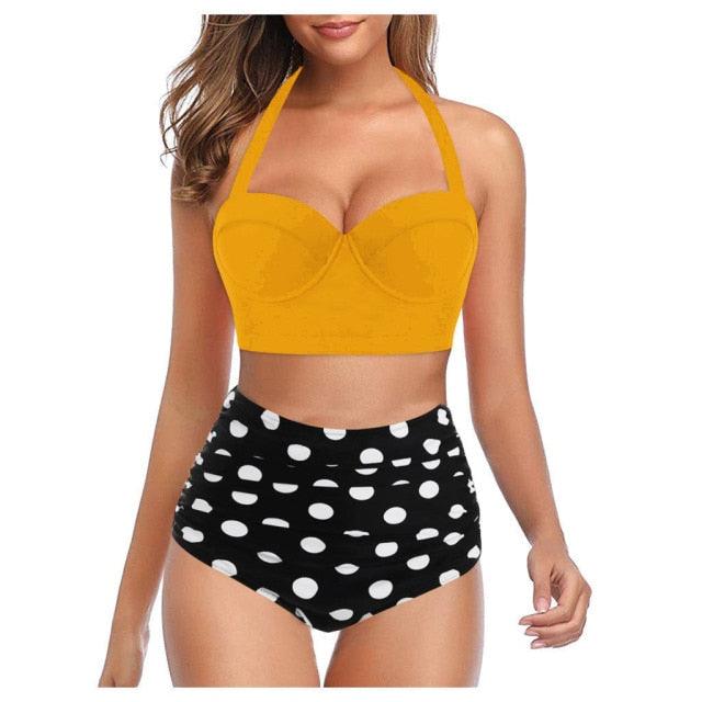 Vintage Polka Dot Push-Up High Waist Bikini